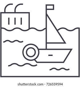 harbor vector line icon, sign, illustration on background, editable strokes