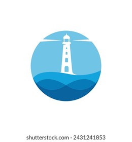 Harbor View Lighthouse Houses Logo Vector