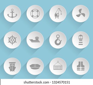 harbor web icons on light paper circles with shadows and blue background