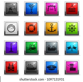 harbor web icons in square colored buttons for user interface design