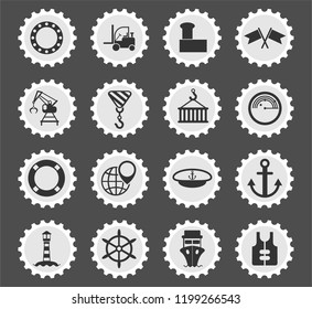 harbor web icons stylized postage stamp for user interface design