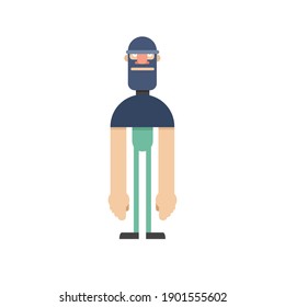 
A harbor worker or sailor in a hat, pulled over the eyes, with an unkind expression on his face and large hands