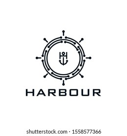 Harbour Anchor logo, steer the ship logo with Line Style Concept 