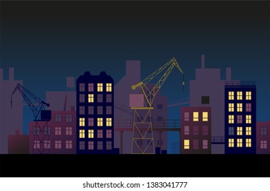 Harbour city in evening light, vector illustration.