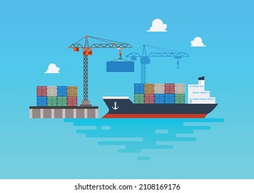 Harbour port flat style. Vector illustration