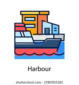 harbour vector icon design illustration, filled line style
