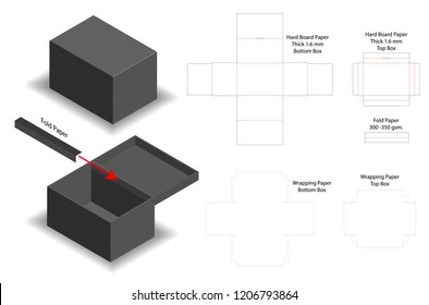 hard board paper rigid box 3d mockup with dieline