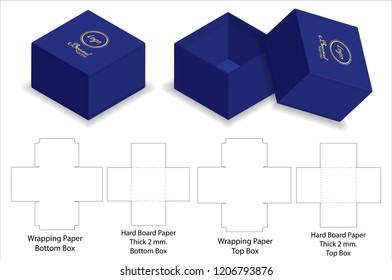 hard board paper rigid box 3d mockup with dieline