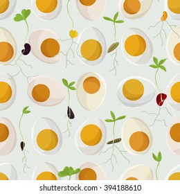 Hard boiled eggs and growing seeds - vector background