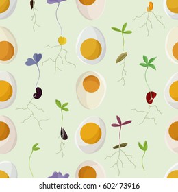 Hard boiled eggs and growing seeds - vector background