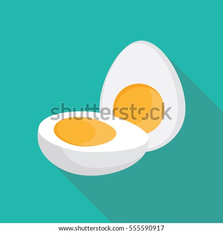 Hard Boiled Sliced Broken egg flat style with long shadow isolated on green background. breakfast elements vector sign symbol
