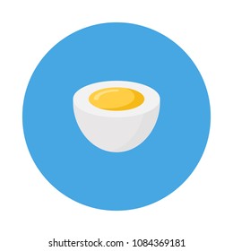 Hard Boiled Sliced Egg flat icon with long shadow isolated on blue background. Simple egg in flat style, vector illustration for web and mobile design. Breakfast elements vector sign symbol.