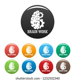 Hard brain work icons set 9 color vector isolated on white for any design