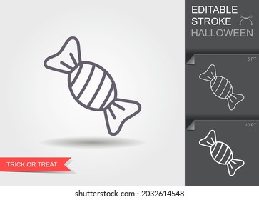 Hard Candy. Outline Icon With Editable Stroke. Linear Halloween Symbol With Shadow