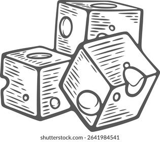 Hard cheese three cubes with holes cut pieces block organic milk butter fresh food engraving