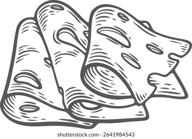 Hard cheese three slices with holes cut hard block organic milk butter fresh food engraving