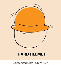 hard construction helmet for health and safety warning, mandatory signs (vector illustration}