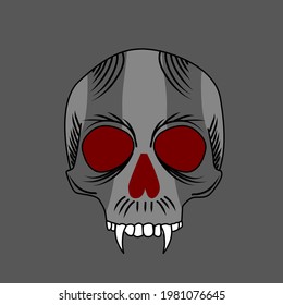 Hard Core Skull Vector Art,Skull Vector illustration with fangs, flat style design concept