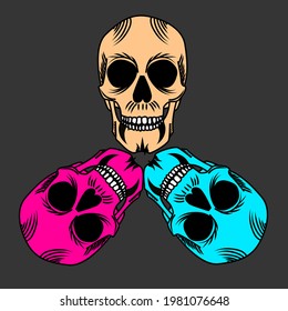 Hard Core Skull Vector Art,Skull Vector illustration three color, flat style design concept