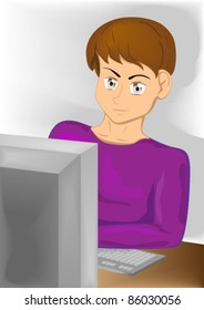 a hard day at work with computer