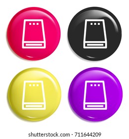 Hard disc multi color glossy badge icon set. Realistic shiny badge icon or logo mockup