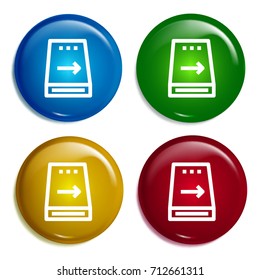 Hard disc multi color gradient glossy badge icon set. Realistic shiny badge icon or logo mockup