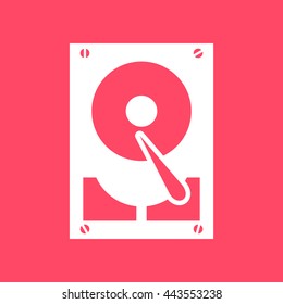 Hard Disc white icon on magenta color background. Eps-10.