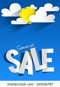 Hard Discount Summer Sale With Clouds And Sun vector illustration