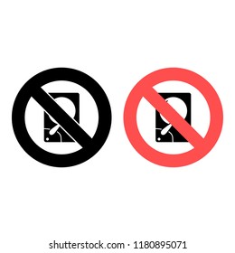 hard disk ban, prohibition icon. Simple glyph vector of technology for UI and UX, website or mobile application on white background