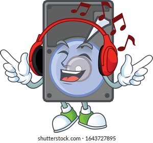 Hard disk cartoon character design Listening music on a headset