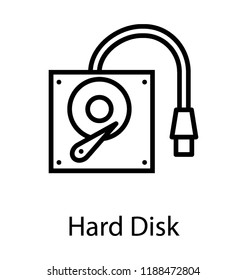 Hard disk of a computer with the cable is denoting extra storage of system 