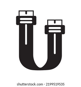 Hard Disk connect sata cable icon | Black Vector illustration |