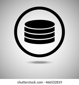 Hard disk and database icon. Flat style. Grey background. Vector illustration.