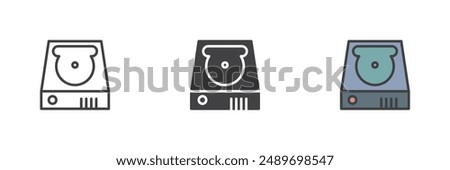 Hard disk different style icon set. Line, glyph and filled outline colorful version, outline and filled vector sign. HDD symbol, logo illustration. Vector graphics