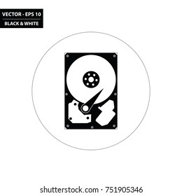 Hard disk drive black and white flat icon. Vector Illustration.