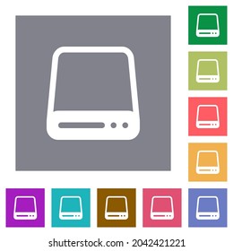 Hard disk drive flat icons on simple color square backgrounds