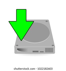 Hard Disk Drive with green arrow download on white background vector