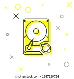 Hard disk drive (HDD) sync refresh line icon isolated on white background. Vector Illustration