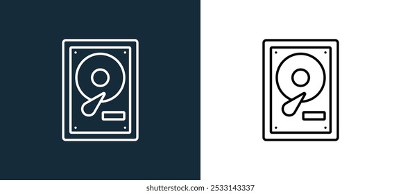 Icono de la unidad de disco duro aislado en colores blanco y negro Icono de Vector lineal de contorno de la unidad de disco duro de la colección de papelería de oficina para App móviles, Web y UI.