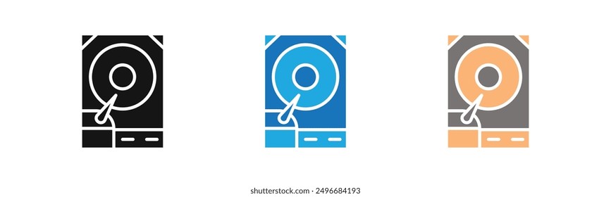 Hard disk drive icon outline collection or set in black and white