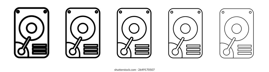 Symbol des Festplattenlaufwerks, dünner Umriss, Logosatz