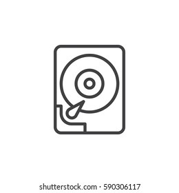 Hard disk drive line icon, outline vector sign, linear style pictogram isolated on white. HDD symbol, logo illustration. Editable stroke. Pixel perfect