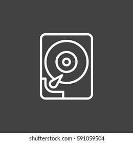 Hard disk drive line icon, outline vector sign, linear white pictogram. HDD symbol, logo illustration. Editable stroke. Pixel perfect