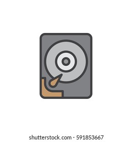Hard disk drive line icon, filled outline vector sign, linear colorful pictogram isolated on white. HDD symbol, logo illustration. Editable stroke. Pixel perfect