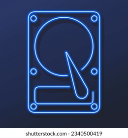 hard disk drive neon sign, modern glowing banner design, colorful modern design trends on black background. Vector illustration.