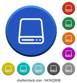 Hard disk drive round color beveled buttons with smooth surfaces and flat white icons
