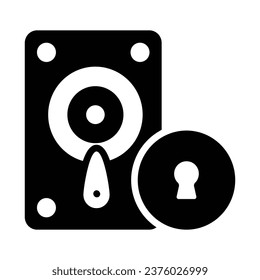 Hard disk drive security icon, data protection, security concept
