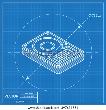 hard disk drive storage isometric 3d blueprint icon 