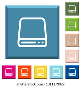 Hard disk drive white icons on edged square buttons in various trendy colors