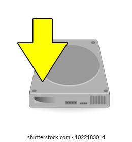 Hard Disk Drive with yellow arrow download on white background vector